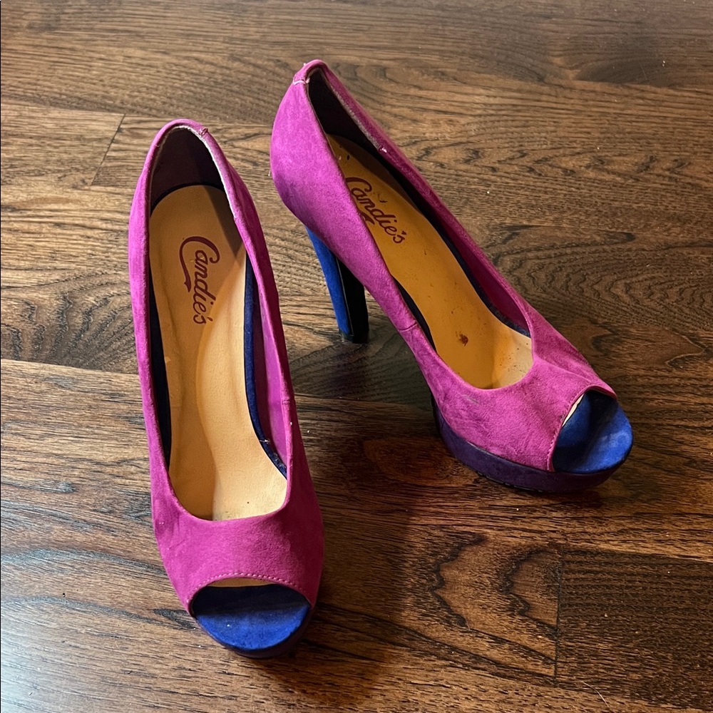 Candie's Fuchsia and Blue Peep Toe Heels